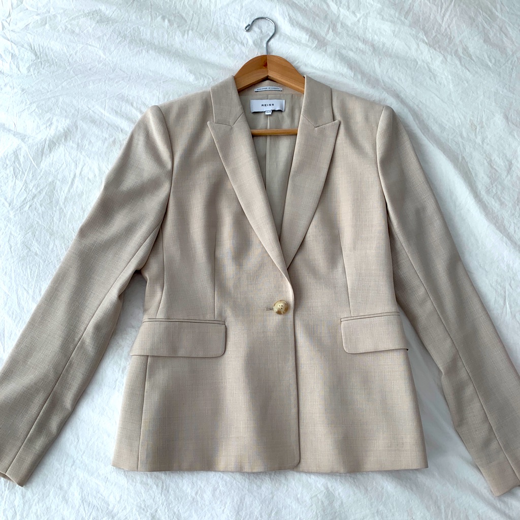 (Nwt) Reiss “Tanya” Wool-Blend Blazer In Stone / Beige In Uk10 / Us6